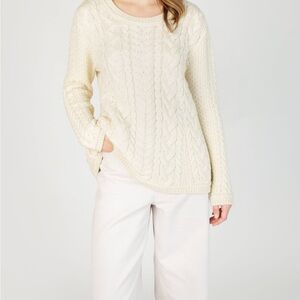 IrelandsEye Primrose A-Line Cable Round Neck Sweater Natural
